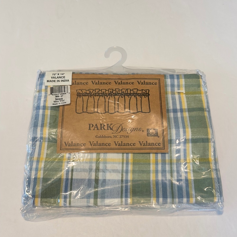 Park Designs Sarasota Valance 72x14 Green Blue Yellow Plaid Cotton NEW Cottage